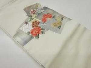 色紙に花葉・曲線模様織出し名古屋帯